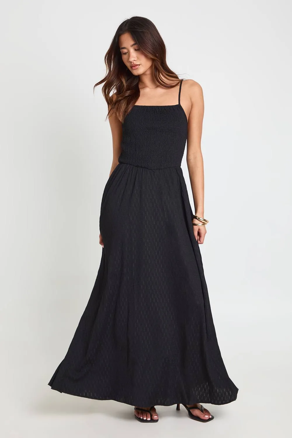 Textured Square Neck Shirred Bodice Maxi Dress by boohoo