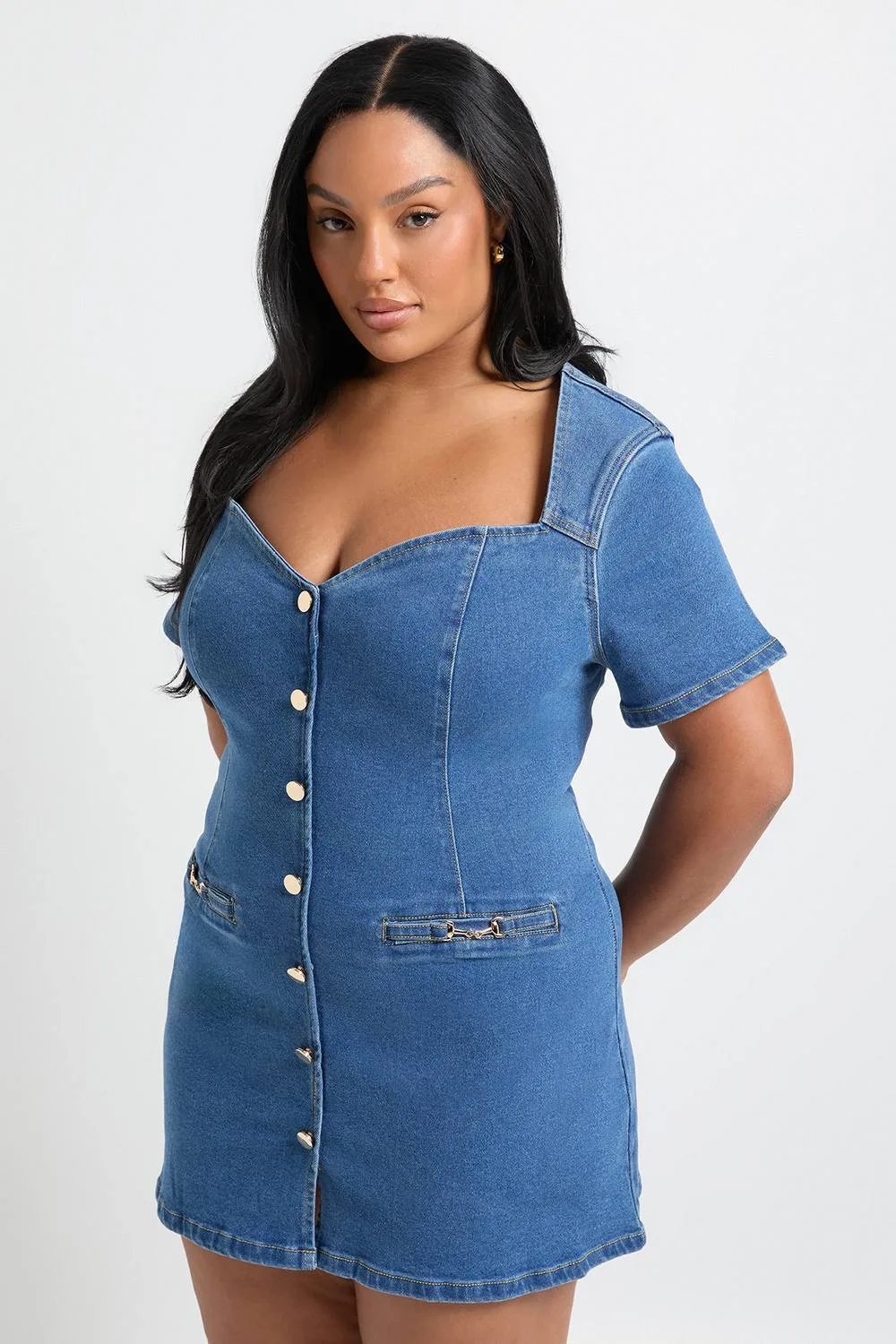 Denim Gold Trim Button Down Shift Dress by boohoo