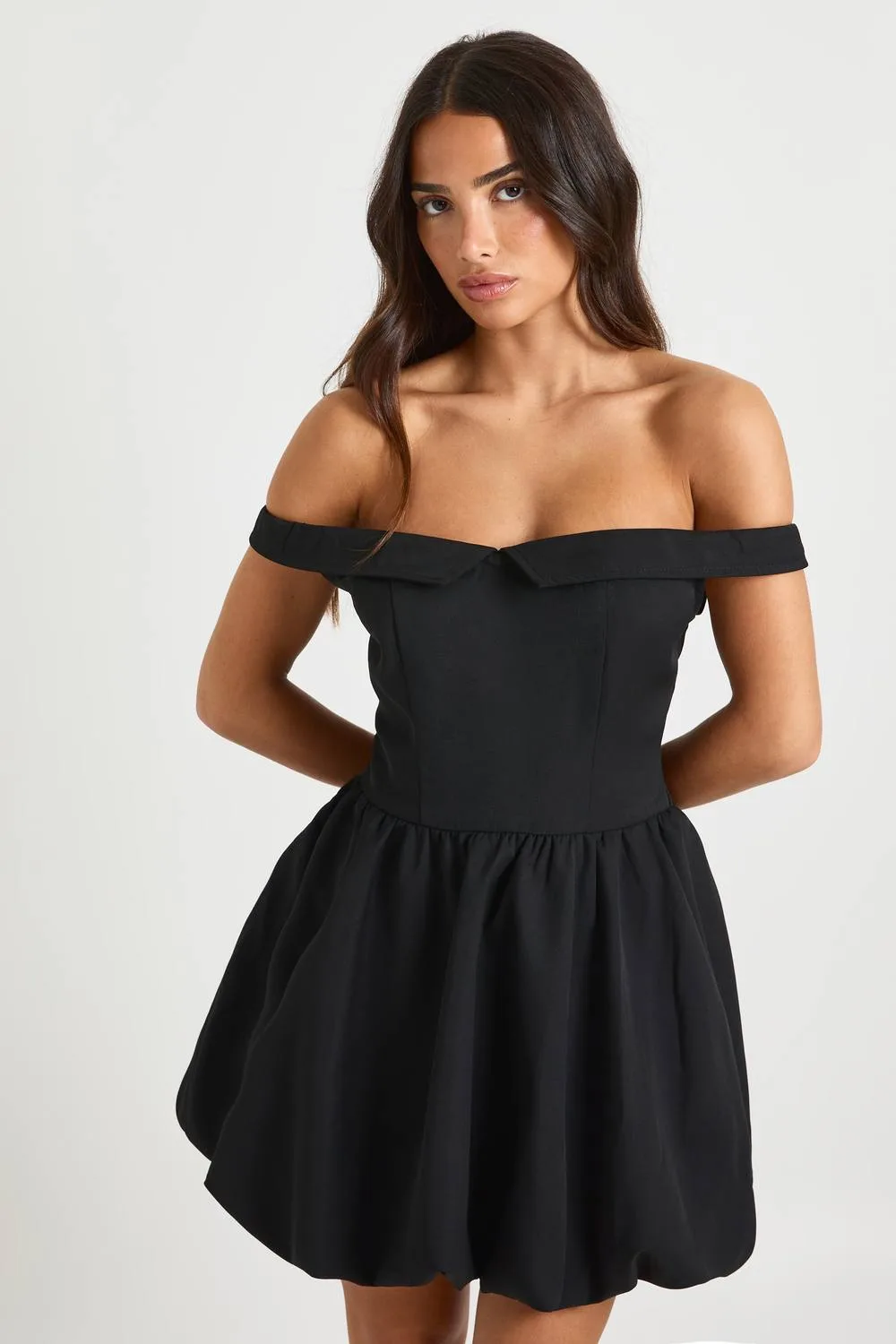 Sweetheart Neck Foldover Puff Ball Mini Dress