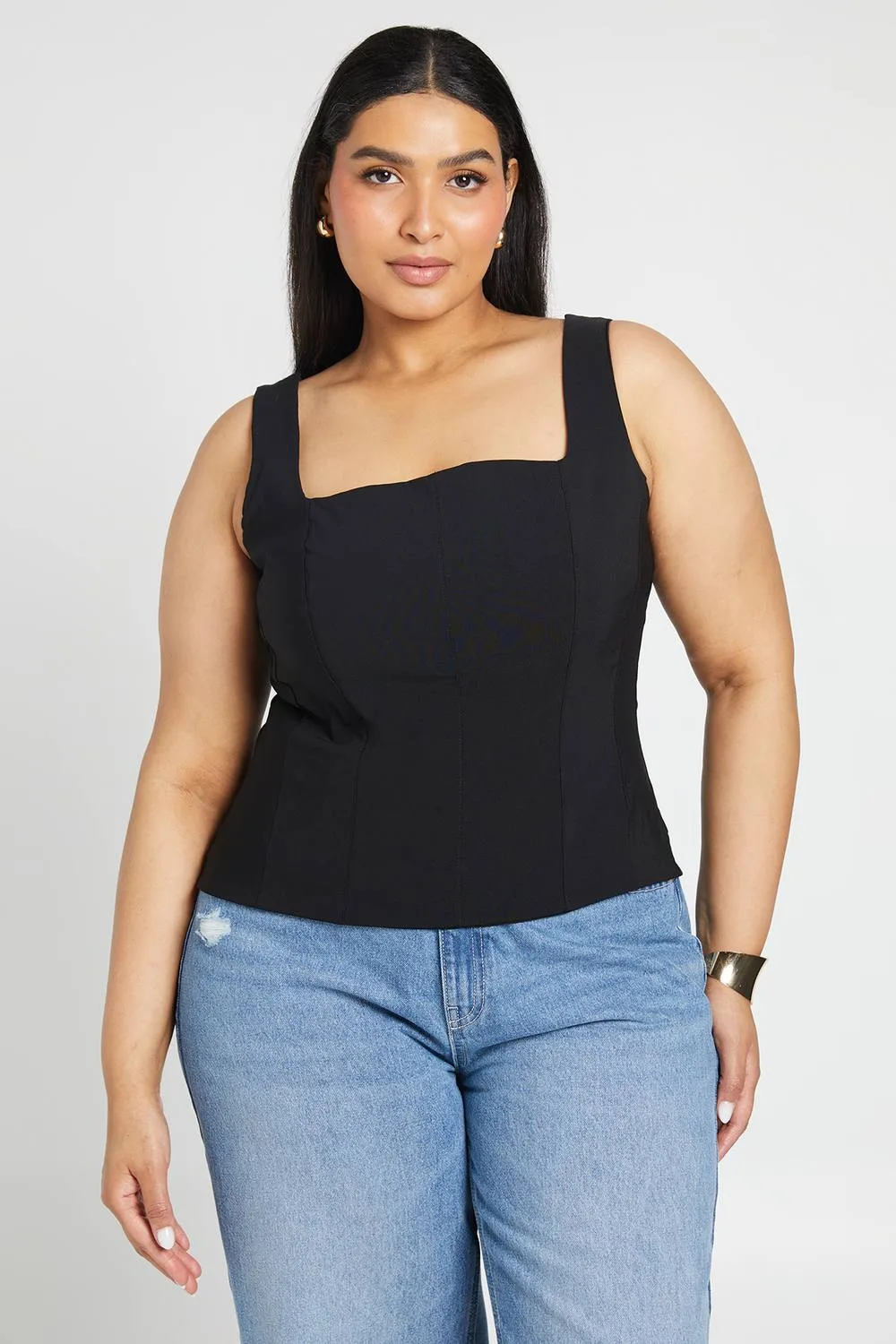 Square Neck Corset Top by boohoo