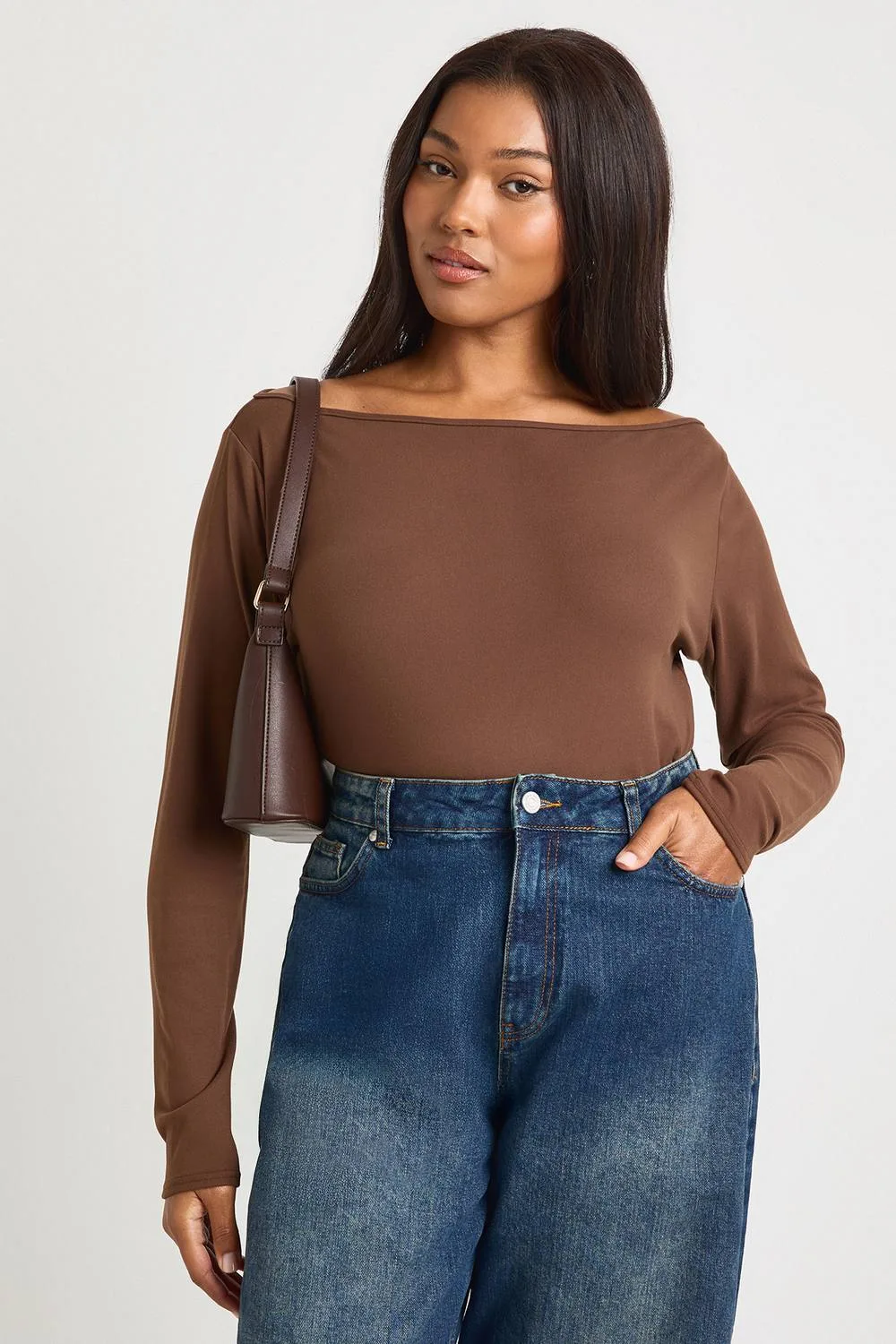 Slash Neck Long Sleeve Top by boohoo