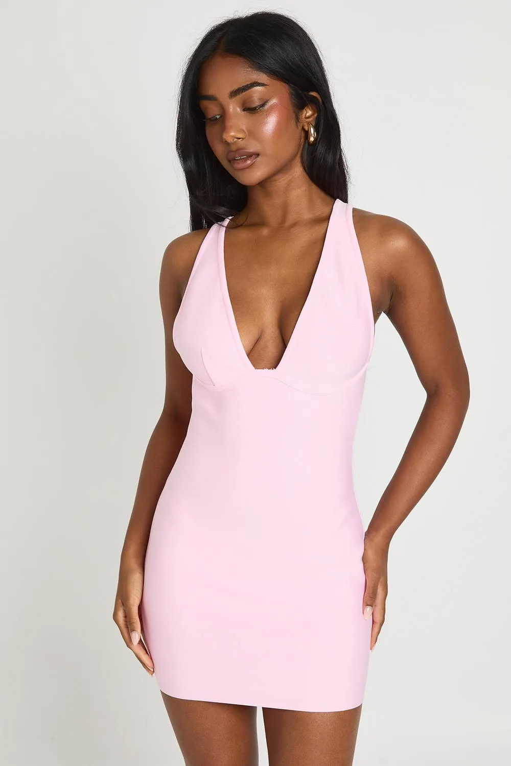 Premium Bandage Trim Detail Halter Mini Dress by boohoo