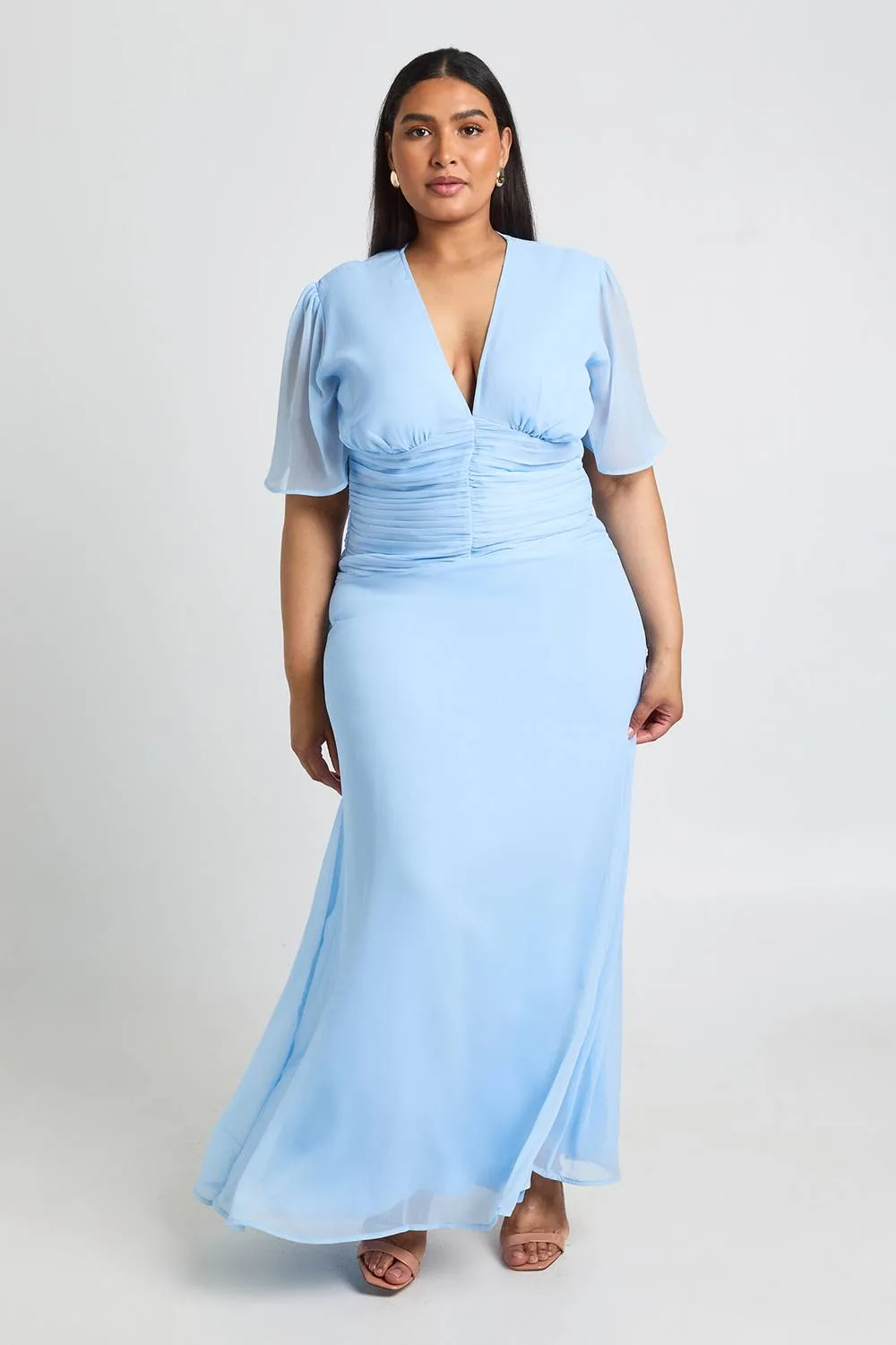 Chiffon Ruched Waist Maxi Dress by boohoo