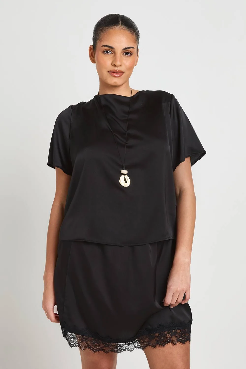 Satin Oversized T-Shirt & Lace Mini Skirt Co-Ord by boohoo