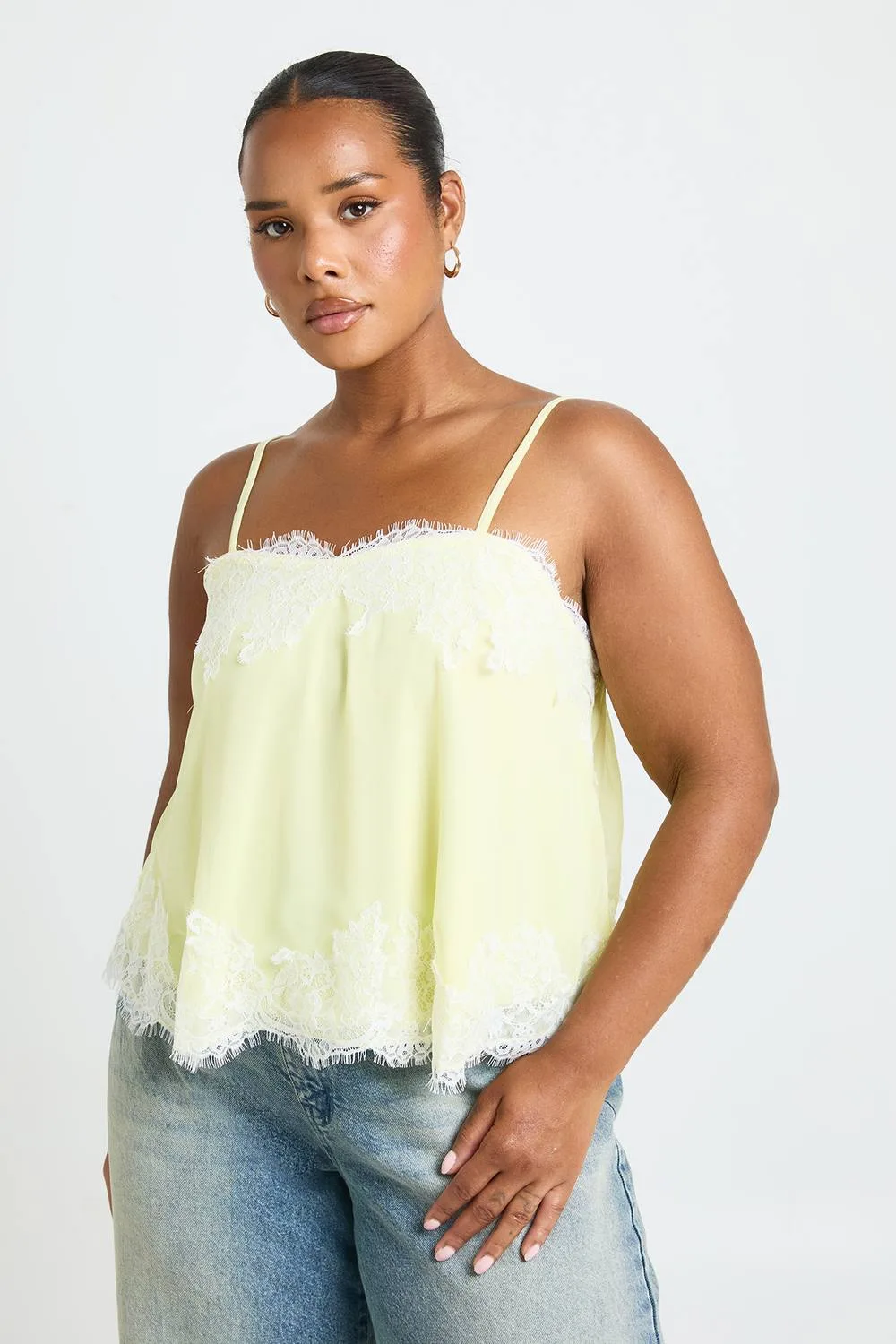 Lace Trim Detail Cami Top by boohoo