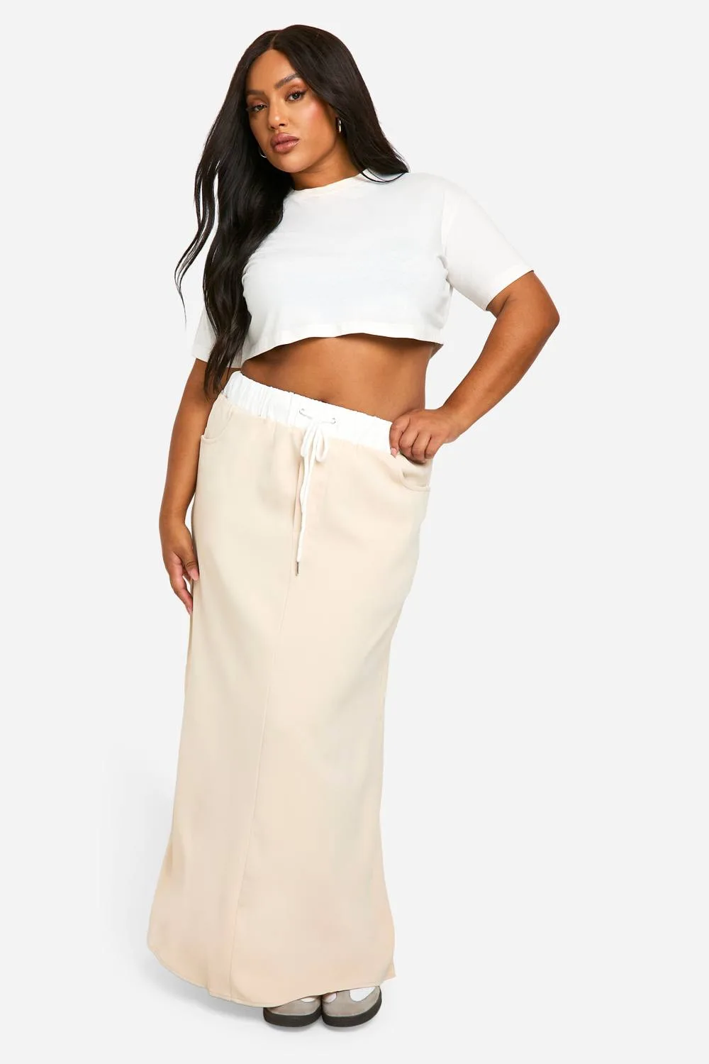 Waistband Detail Maxi Skirt - Stone by boohoo