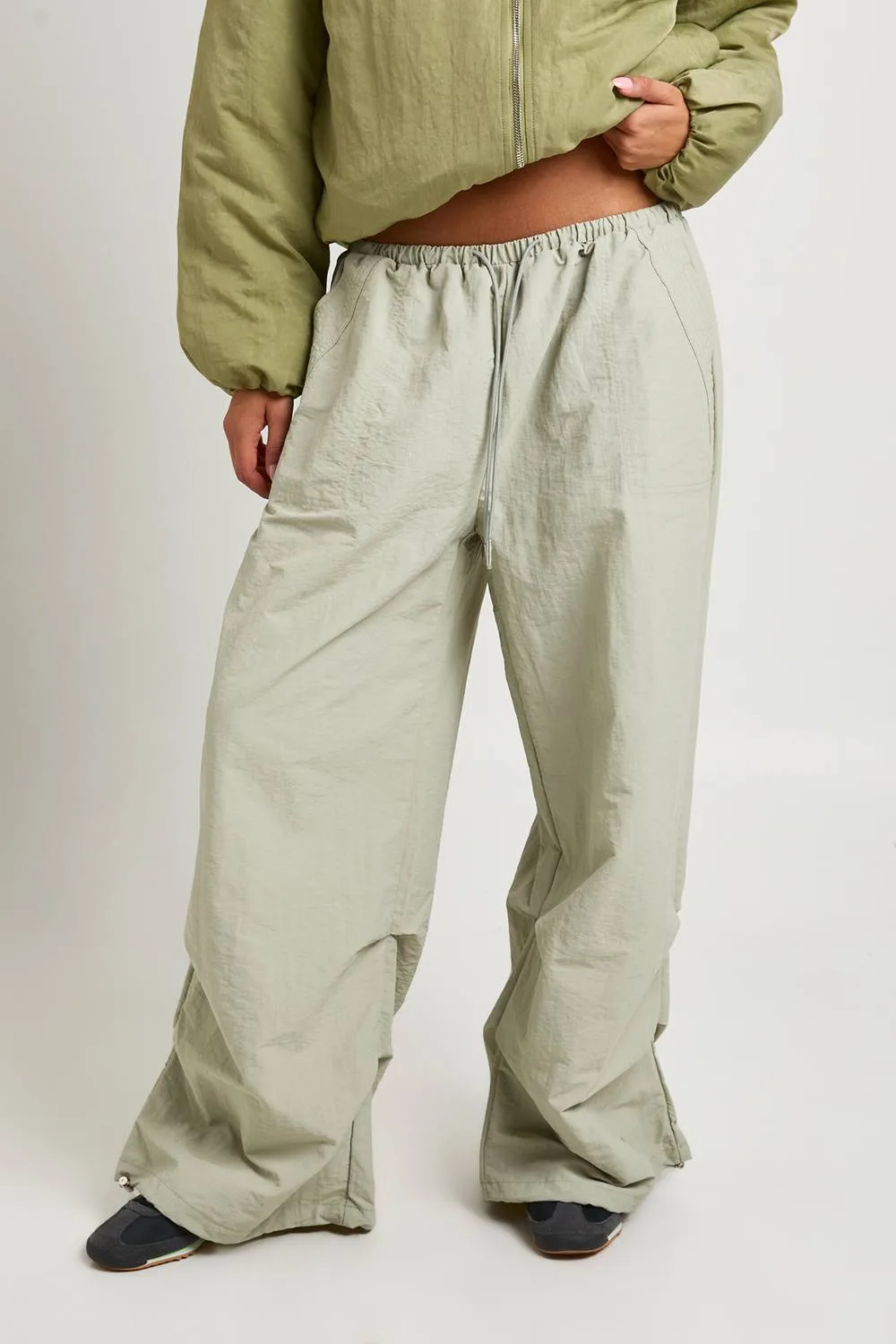 Drawcord Nylon Wide Leg Trousers by boohoo
