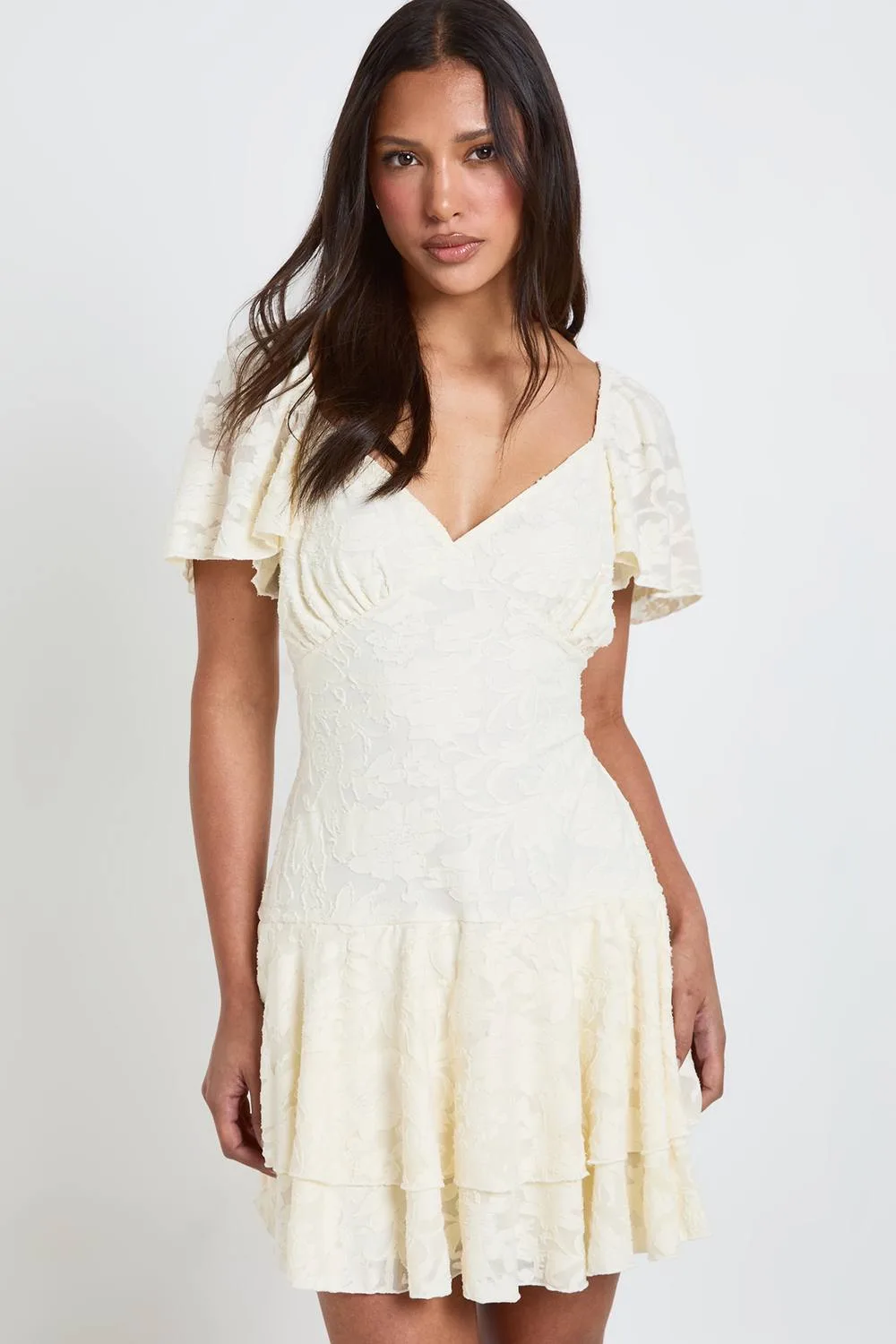 Burnout Floral Milkmaid Frill Detail Dress