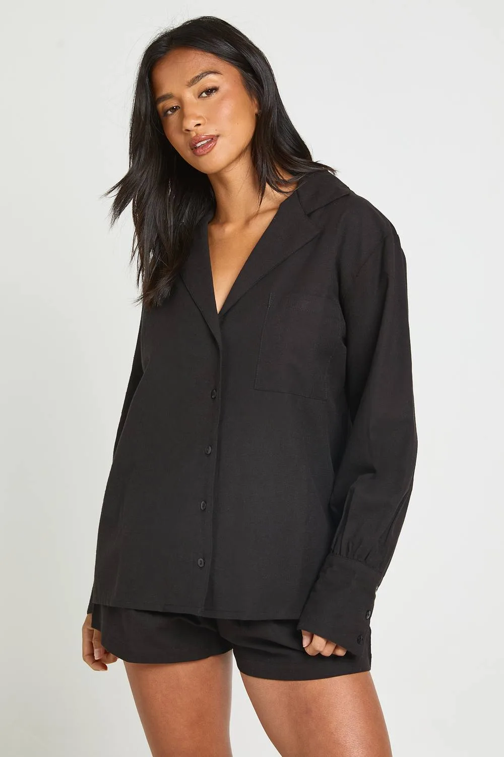 Linen Look Boyfriend Shirt & Relaxed Fit Shorts by boohoo