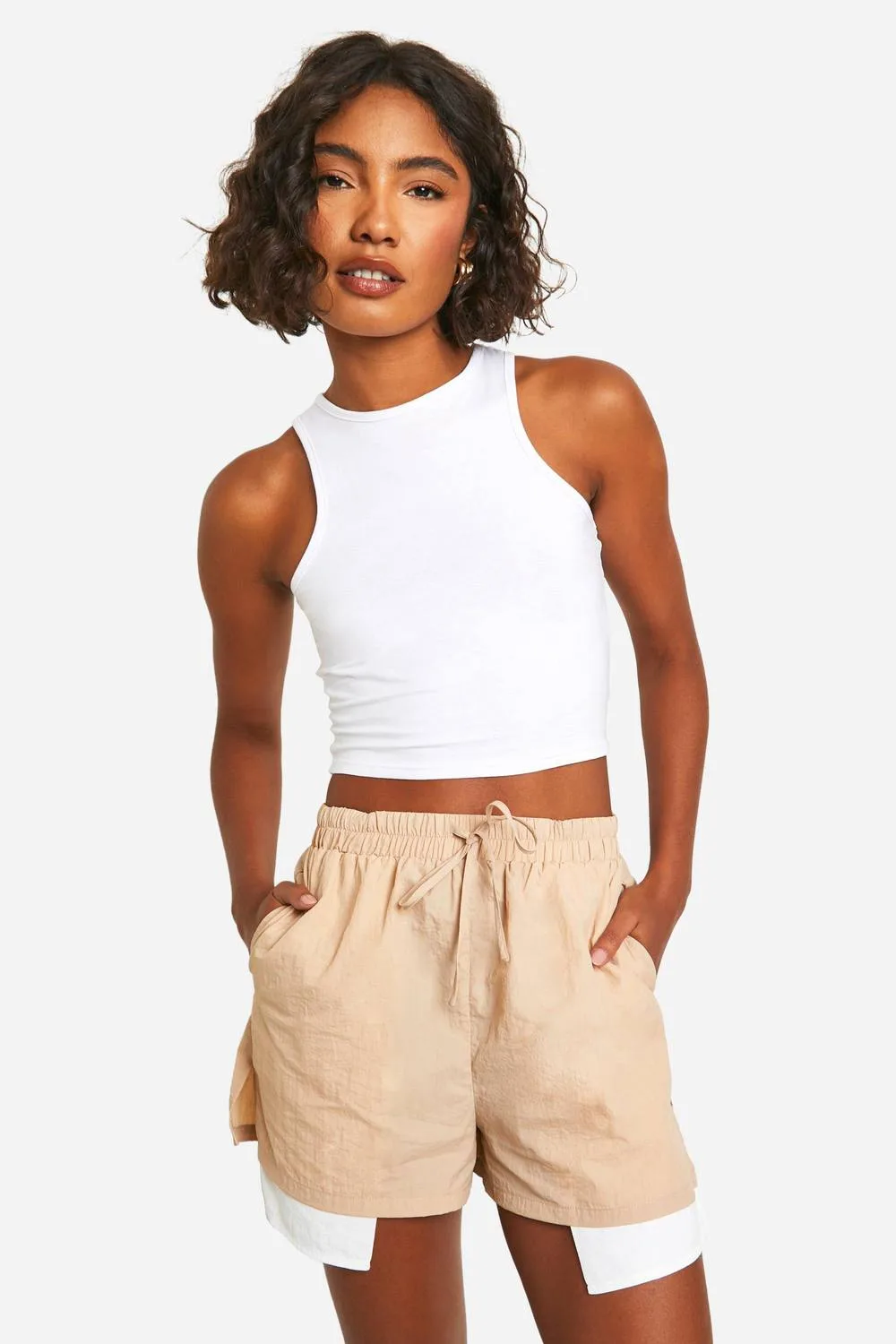 Woven Pocket Detail Shorts - Stone by boohoo