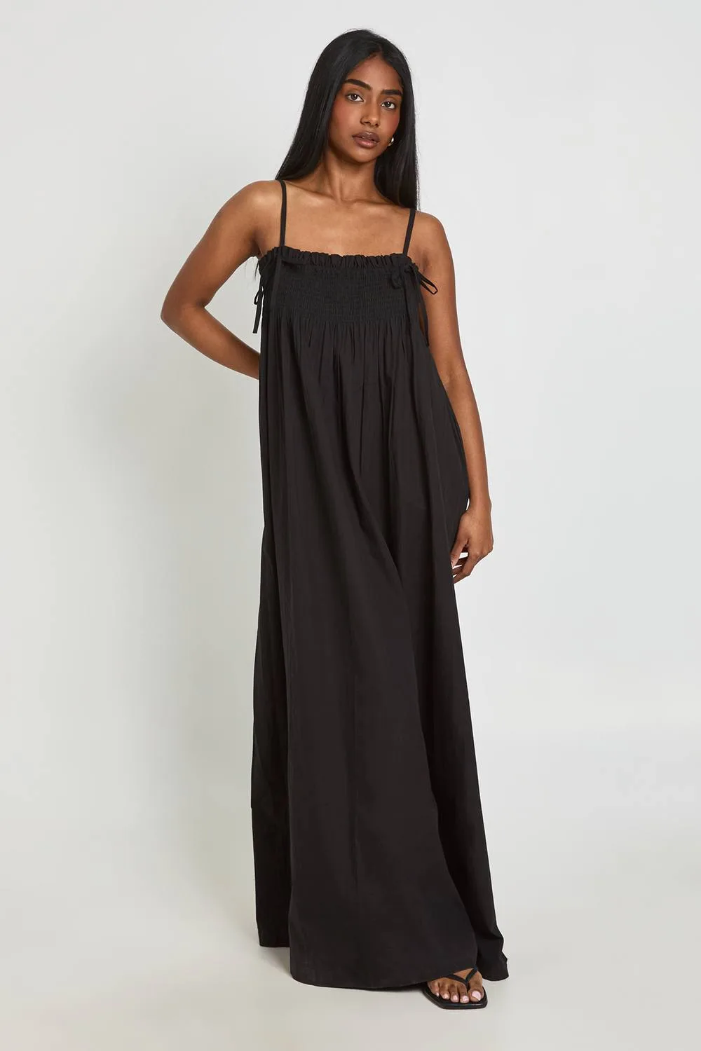 Shirred Detail Maxi Smock Dress by boohoo