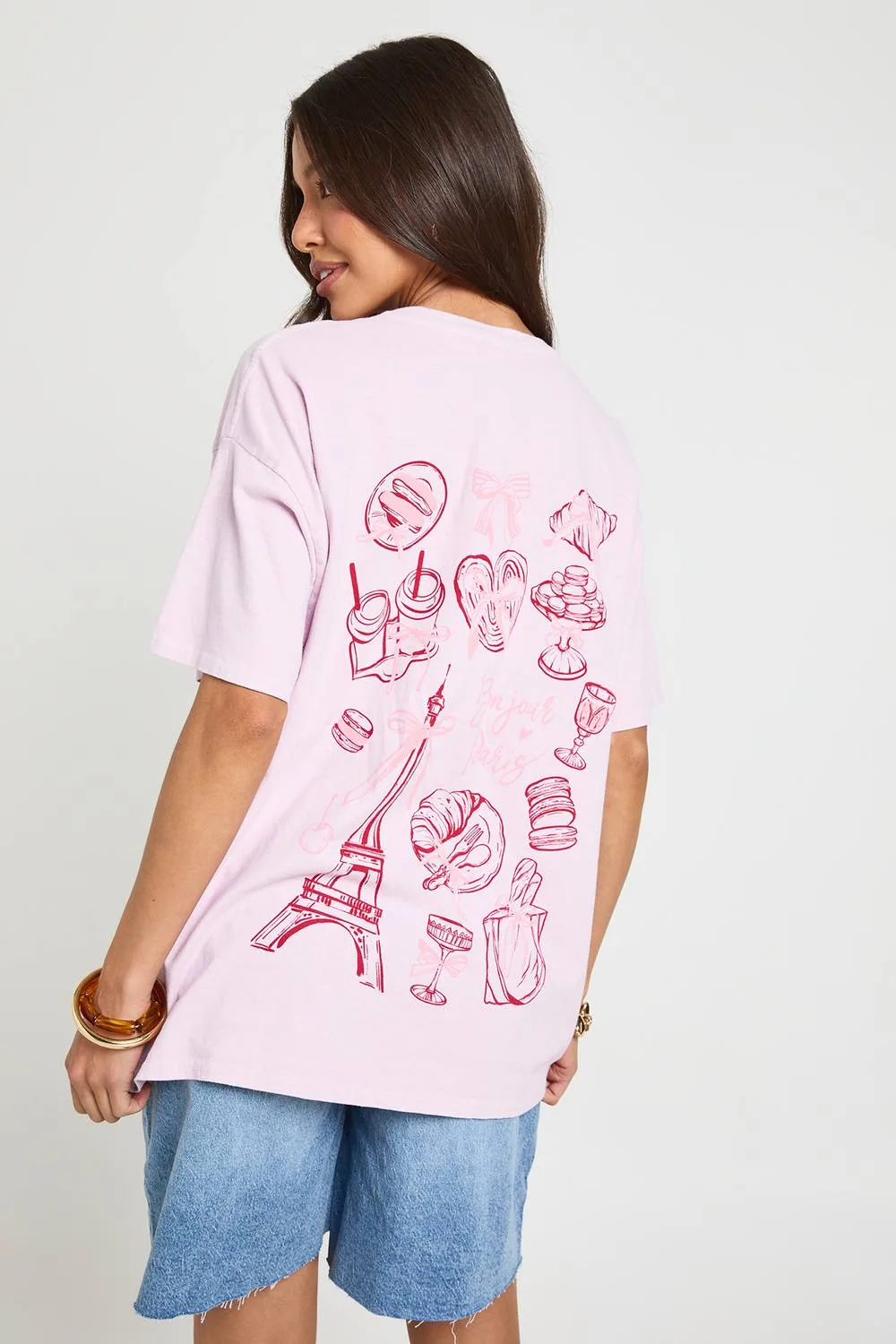 Bonjour Paris Girly Things Printed Front & Back T-Shirt by boohoo