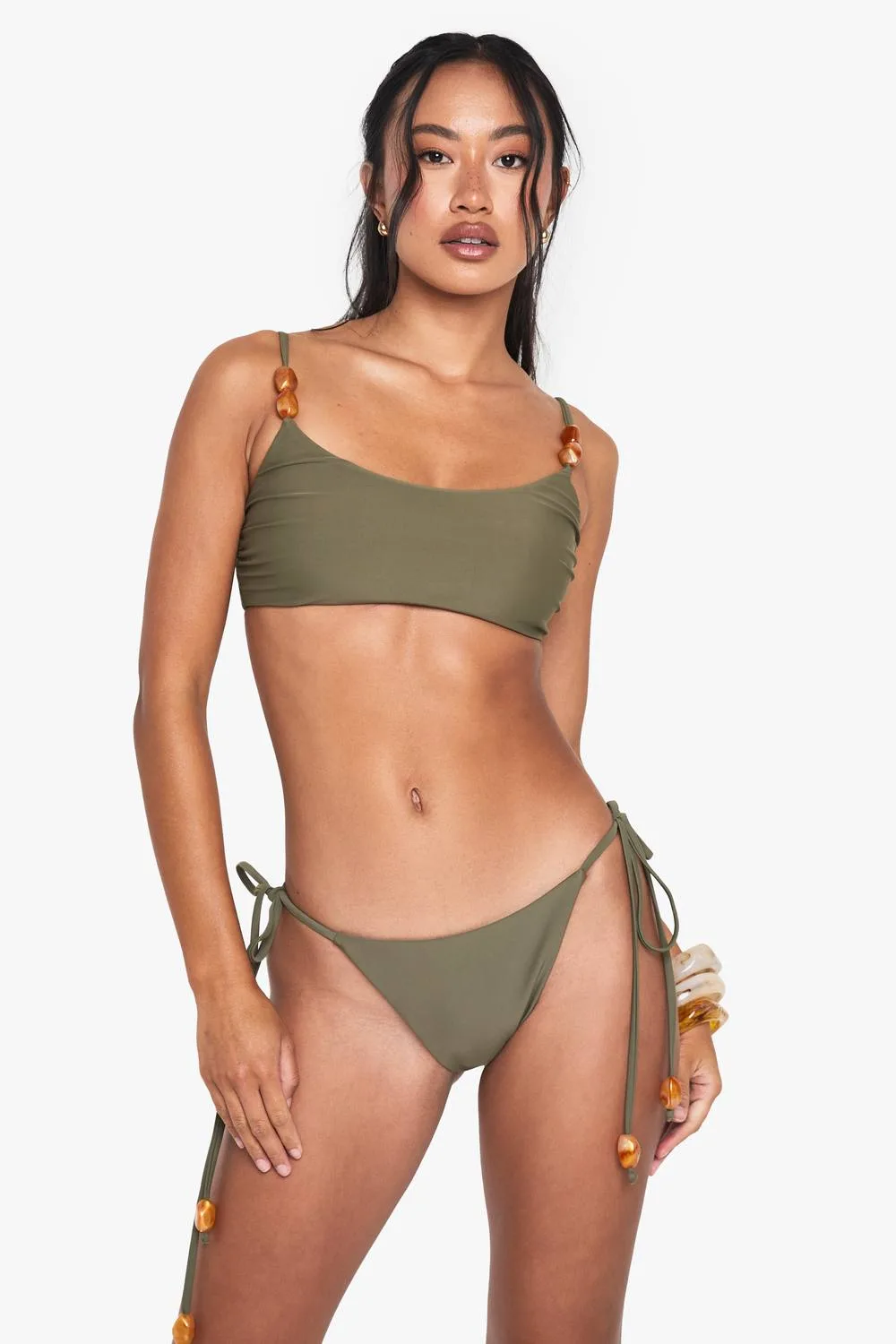 Resin Stone Scoop Neck Bikini Top by boohoo
