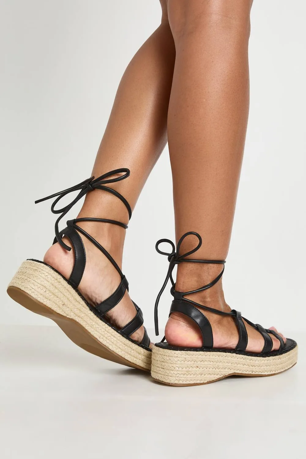 Strappy Gladiator Espadrille Flatforms by boohoo