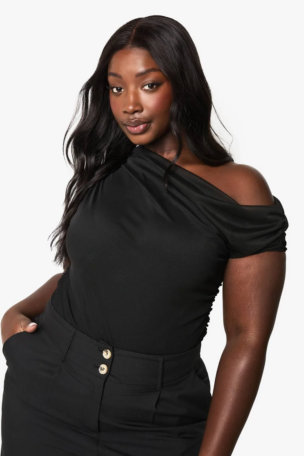 Mesh Overlay Ruched Bodysuit by boohoo