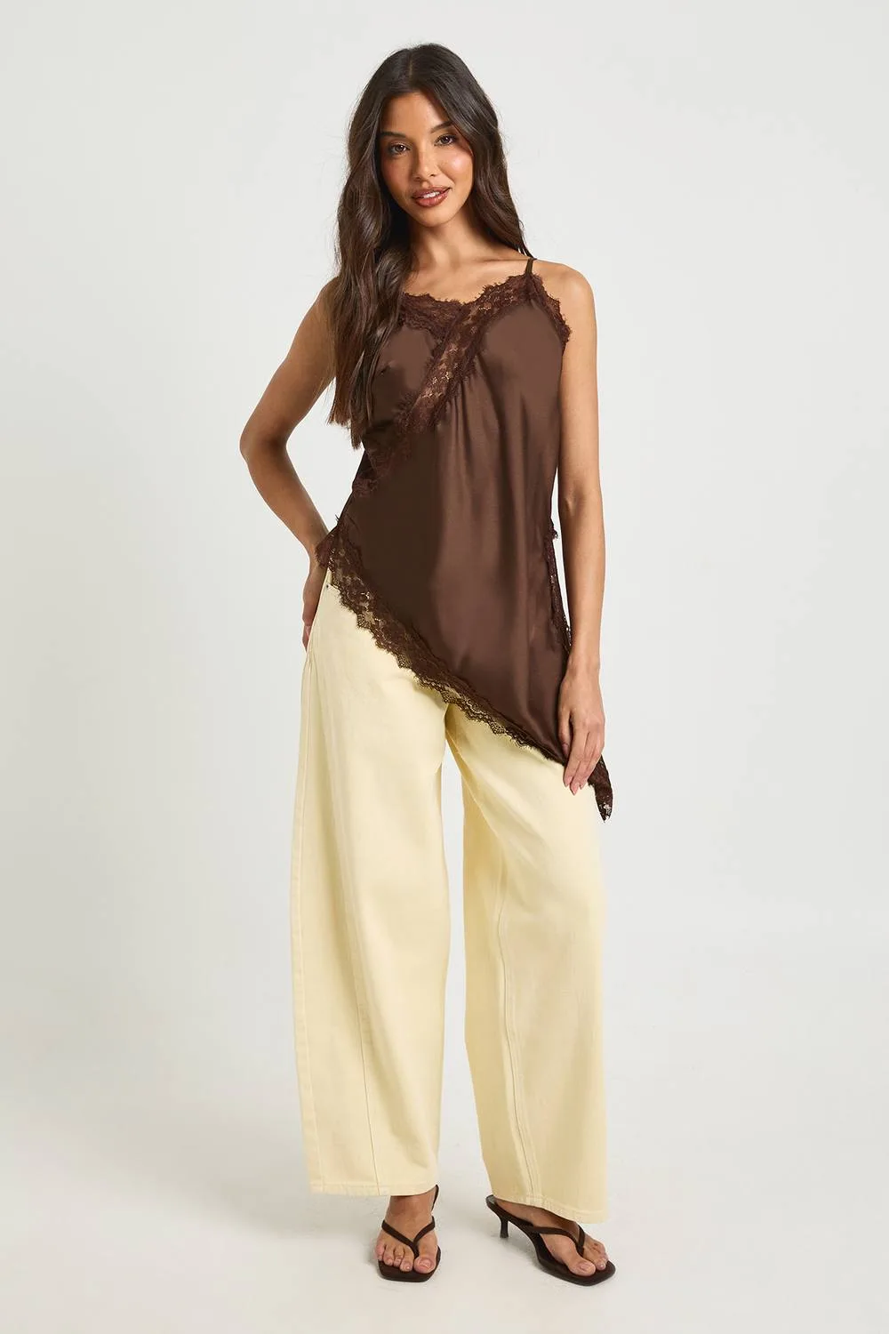 Satin Lace Longline Cami by boohoo