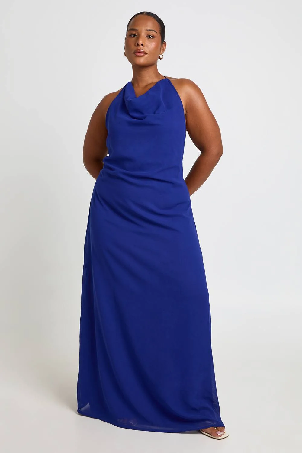 High Cowl Open Back Bead Detail Maxi Dress