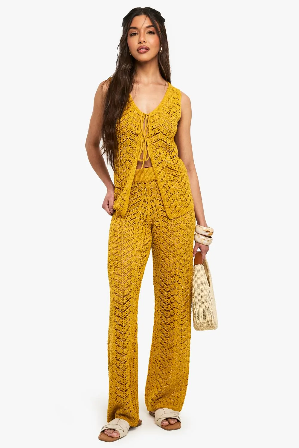 Crochet Wide Leg Trouser by boohoo