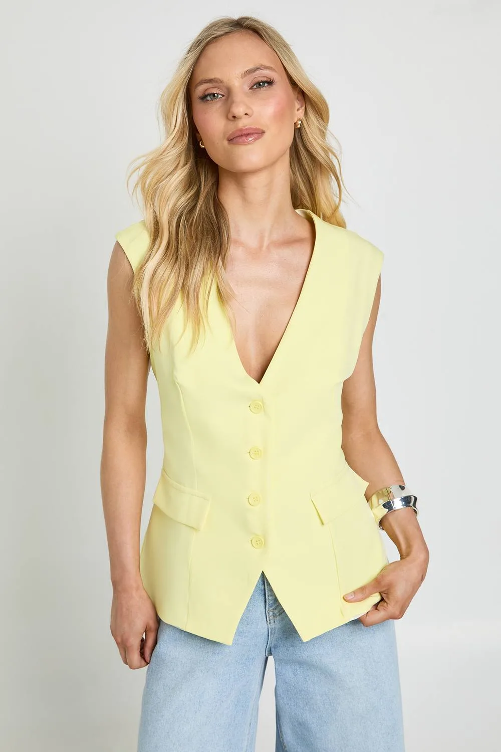 V-Neck Pocket Detail Waistcoat