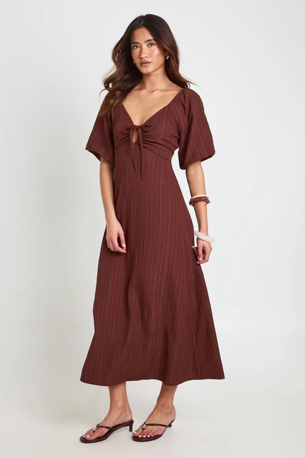 Textured Volume Sleeve Midaxi Dress by boohoo