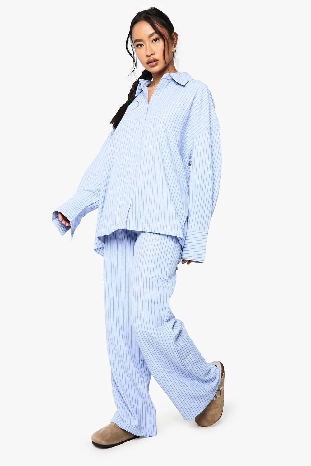 Stripe Oversized Shirt & Trouser Co-Ord by boohoo