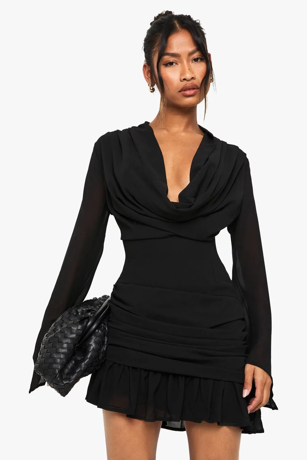 Cowl Long Sleeve Mini Dress