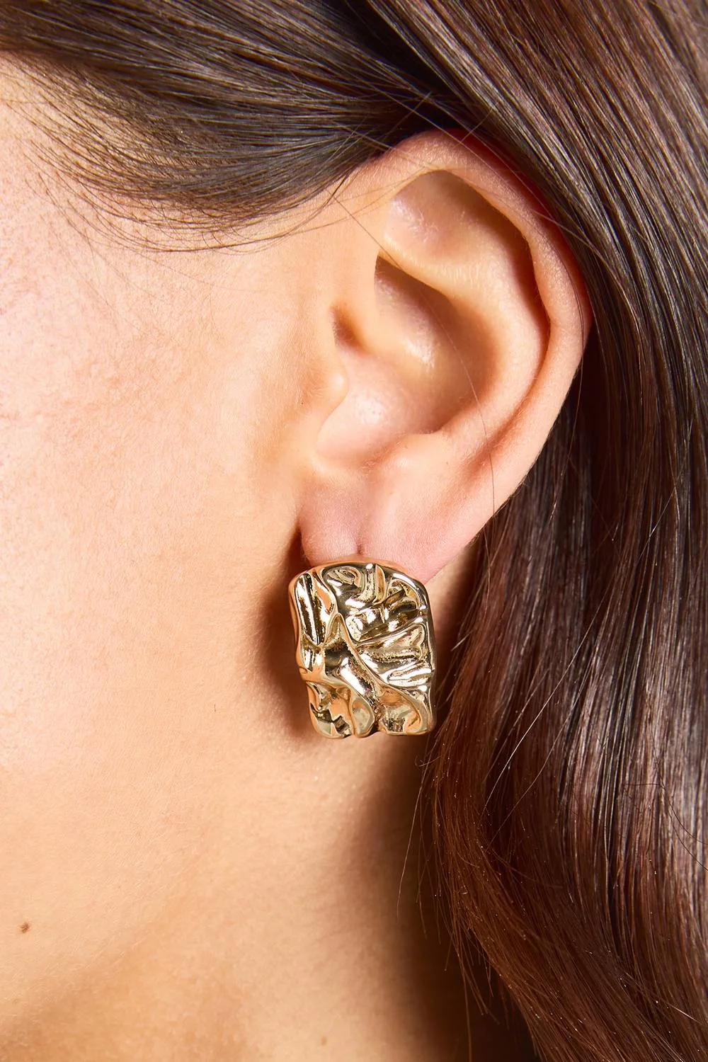 Hammered Gold Oversized Square Stud Earrings
