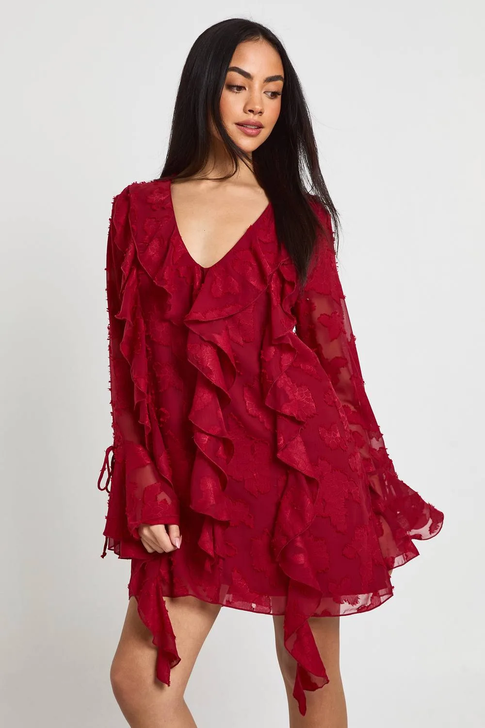 Burnout Floral Ruffle Shift Dress by boohoo