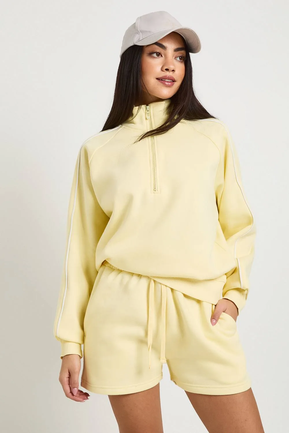 Half Zip Sweatshirt Piping Detail Short Tracksuit by boohoo