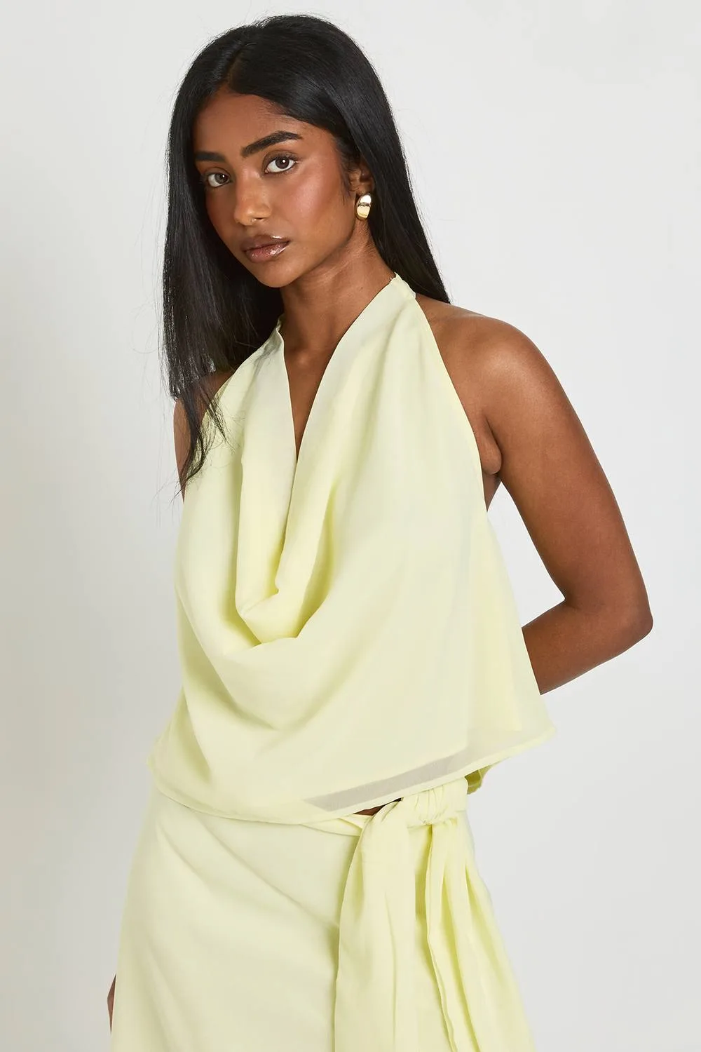 Chiffon Double Layer Halterneck Top by boohoo