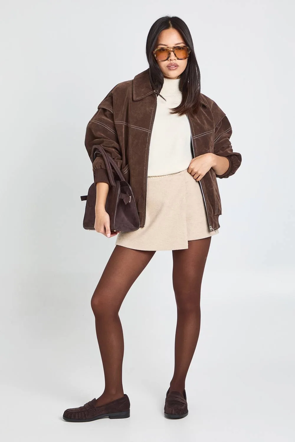 Wool Look Wrap Mini Skirt - Stone by boohoo