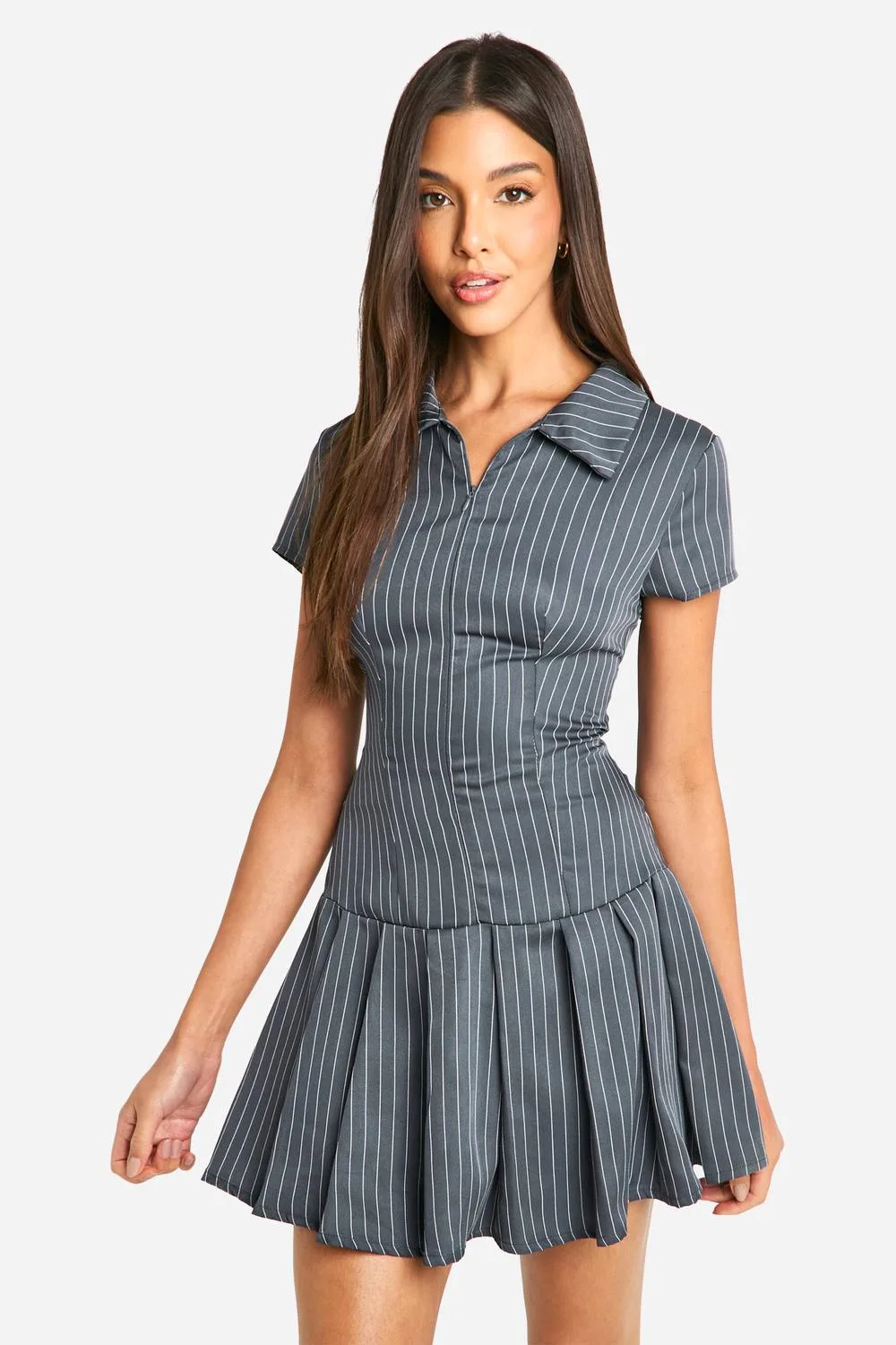 Zip Box Pleat Mini Dress by boohoo