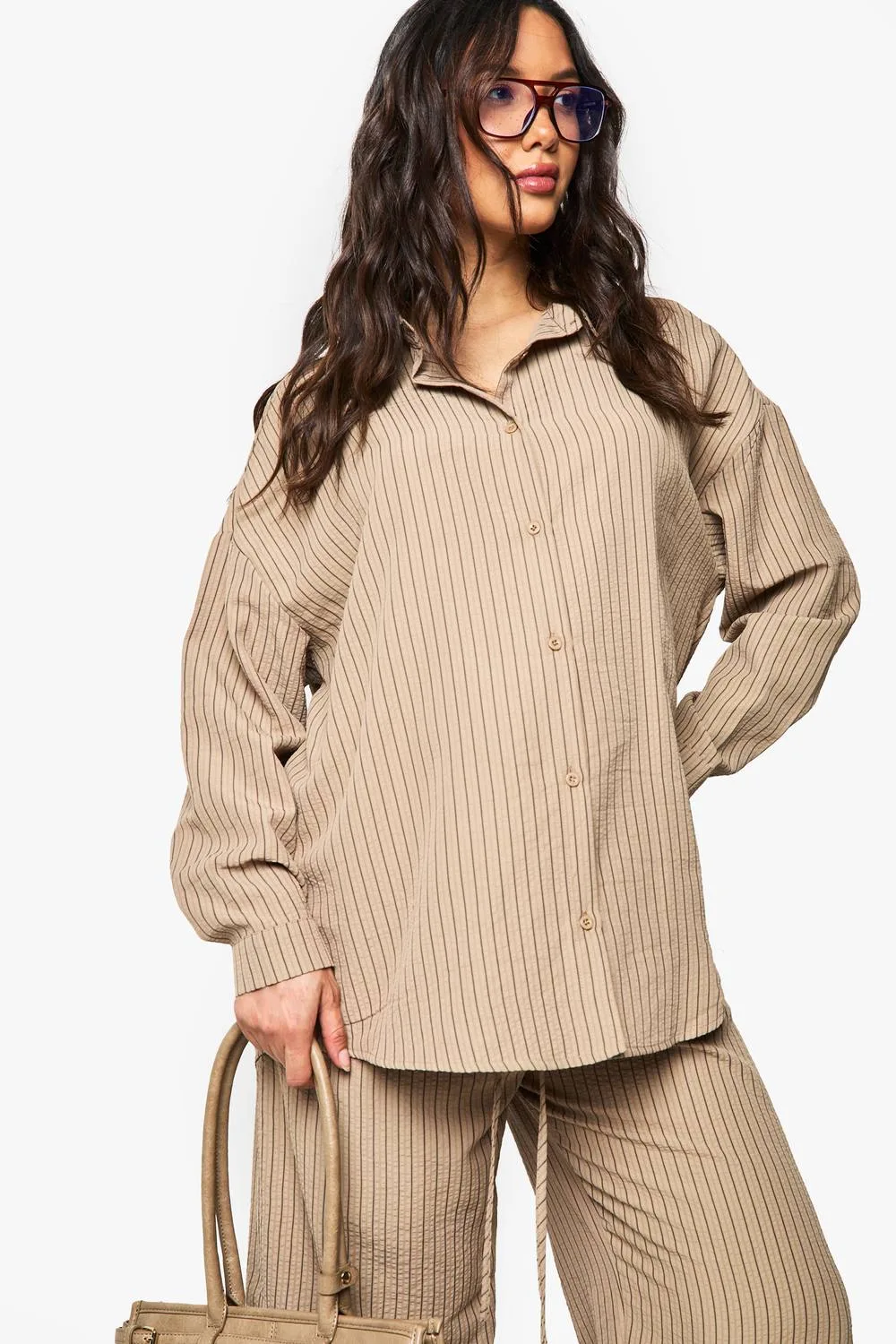 Maternity Crinkle Stripe Shirt by boohoo