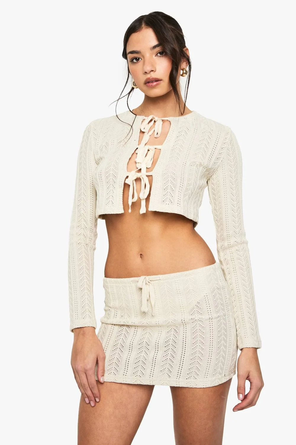 Crochet Mini Skirt with Built in Knickers - Stone by boohoo