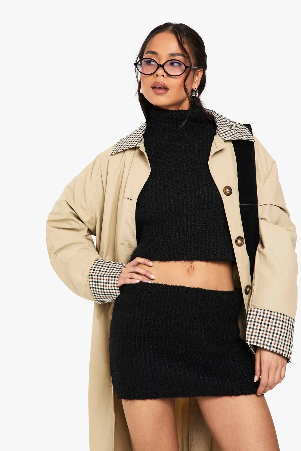 High Neck Oversized Crop Knitted Jumper & Micro Mini Skirt Set by boohoo