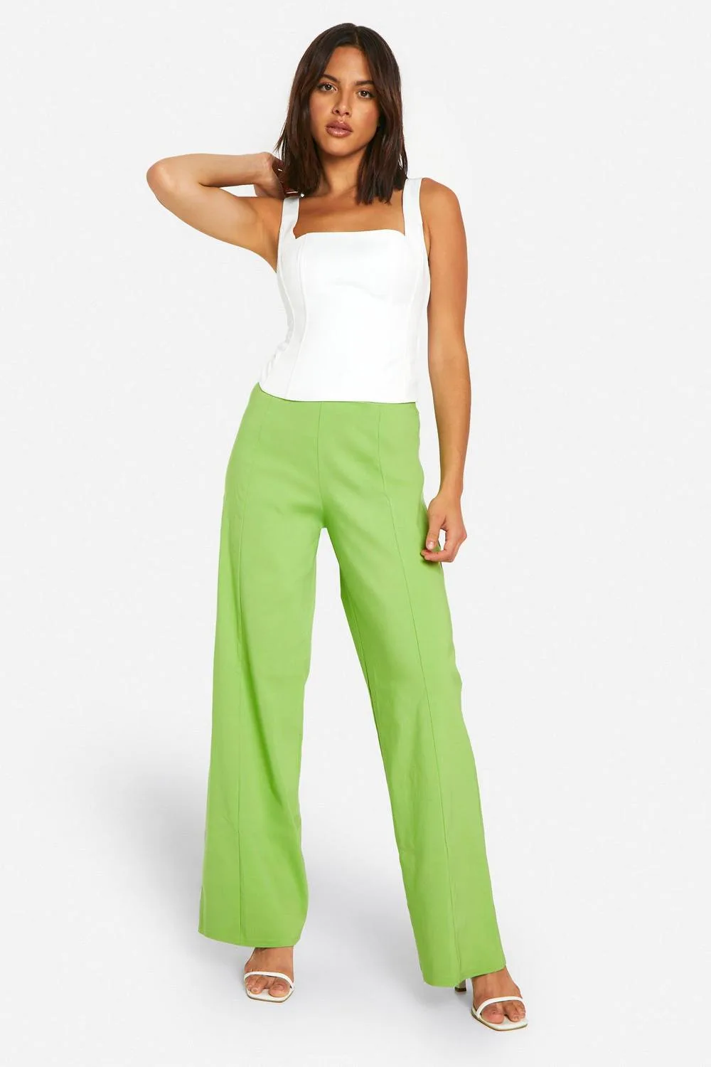 Super Stretch Seam Detail Wide Leg Trousers by boohoo