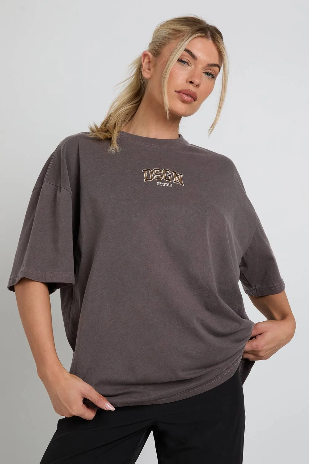 Embroidered Overdyed Oversized T-Shirt by DSGN Studio