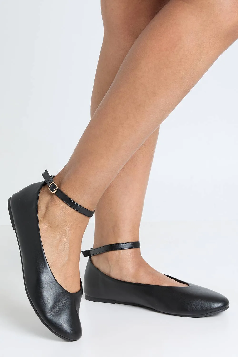 Round Toe Ankle Strap Ballet Flats by boohoo