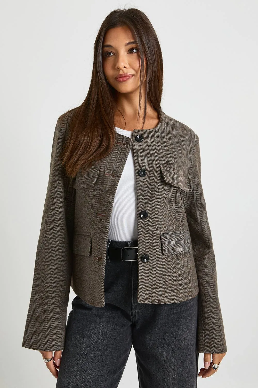 Premium Herringbone Pocket Detail Tailored Jacket by boohoo