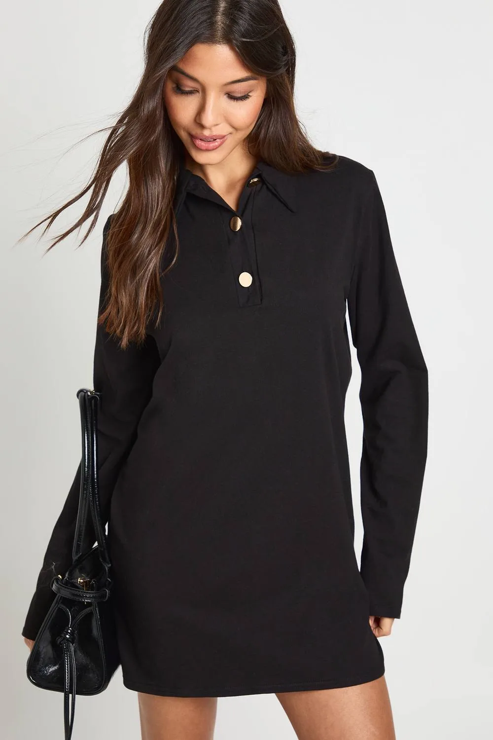 Collared Gold Button T-Shirt Dress by boohoo