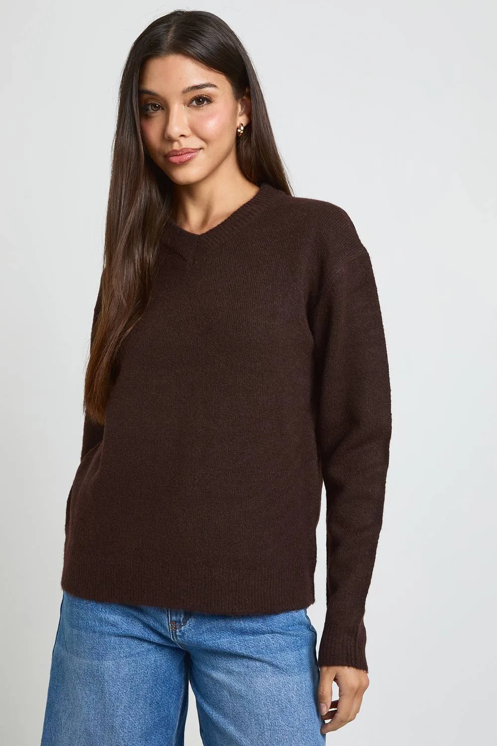 Knitted V Neck Jumper by boohoo