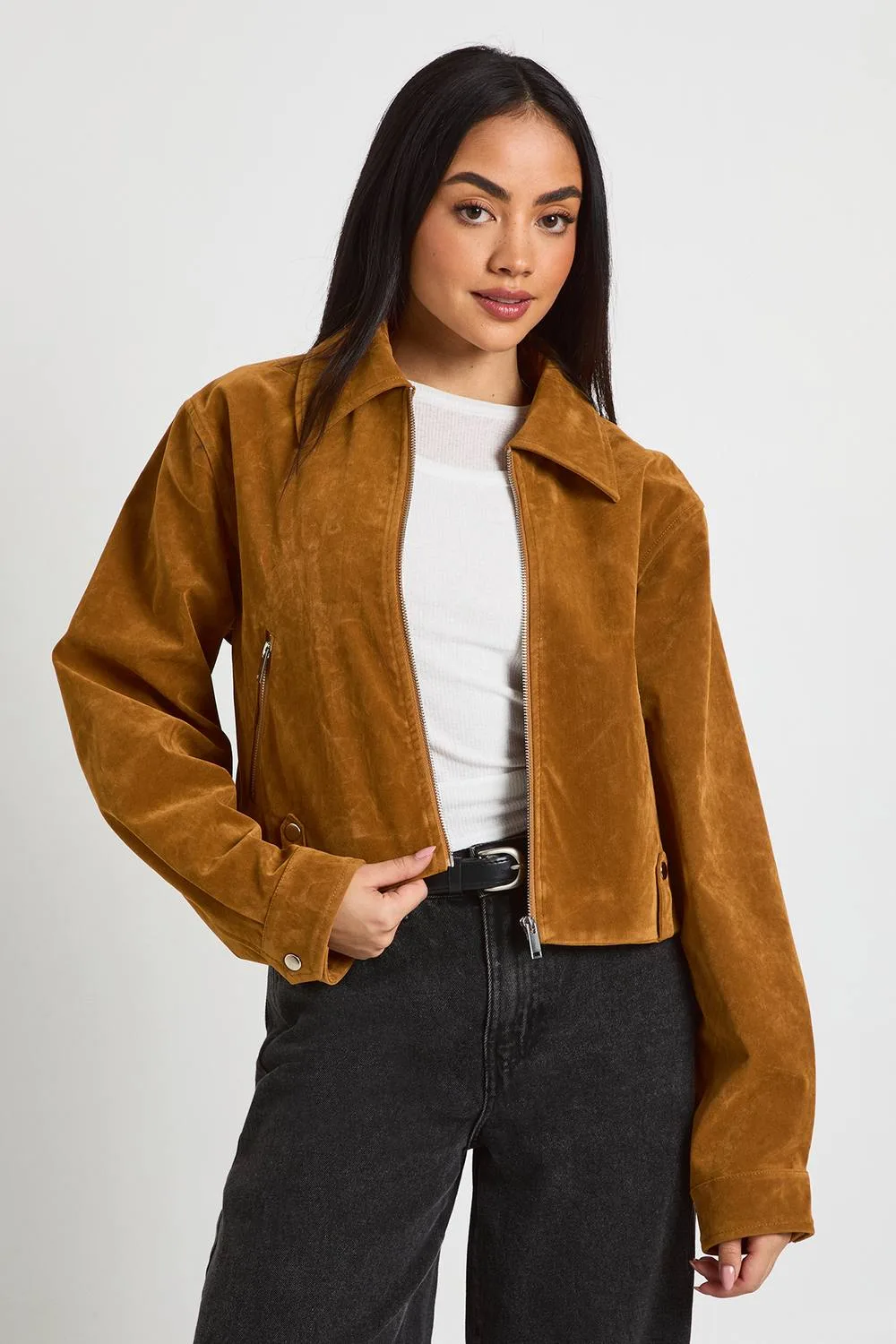 Suede Look Zip Jacket by boohoo