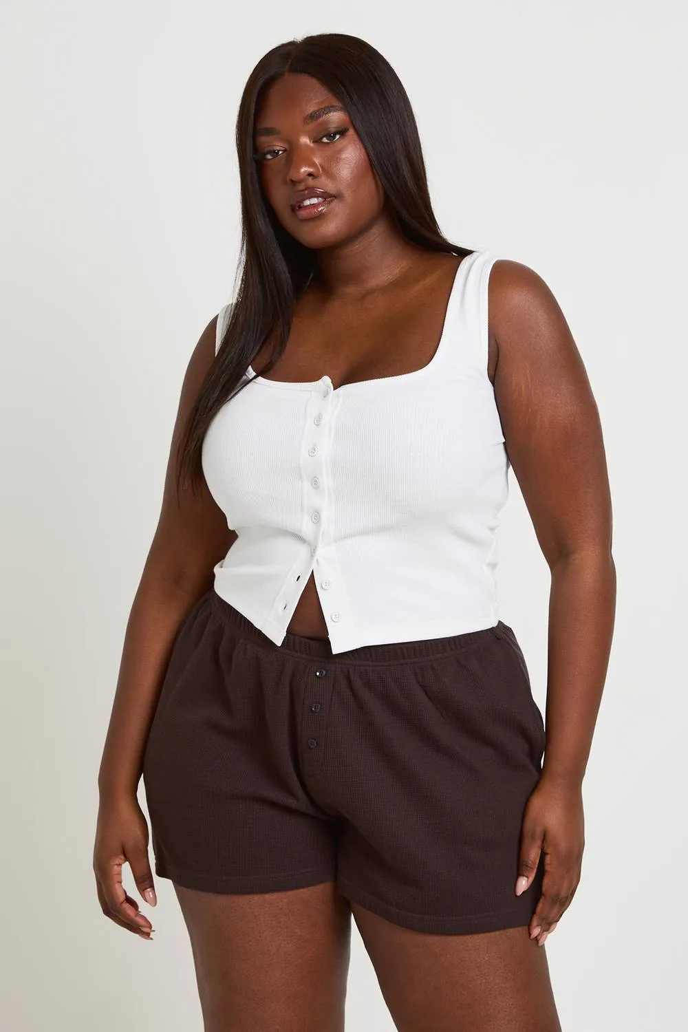 Waffle Henley Shorts by boohoo
