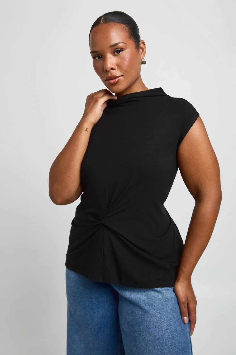 Front Knot Detail Funnel Neck Top by boohoo
