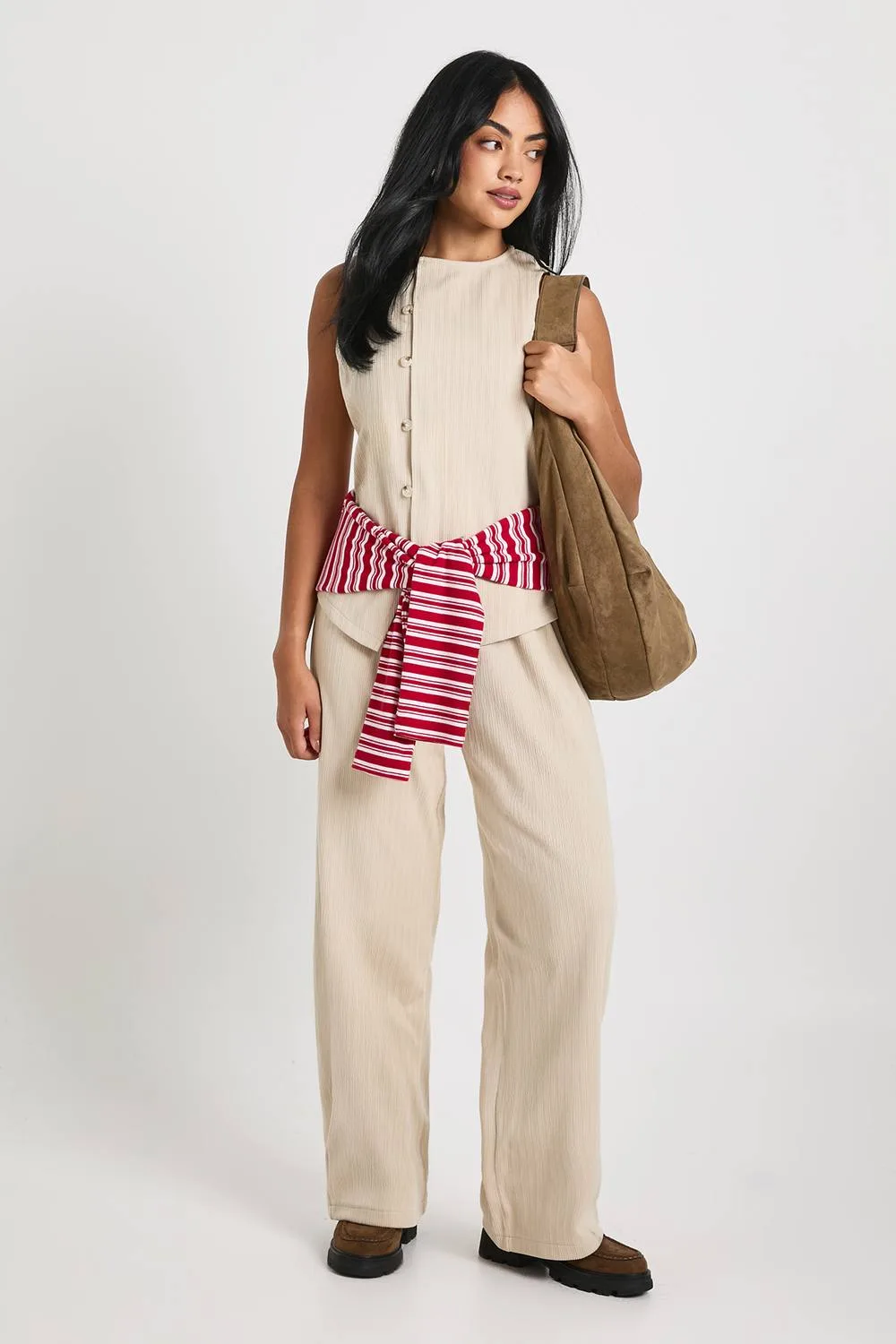 Woven Cord Wide Leg Trouser by boohoo