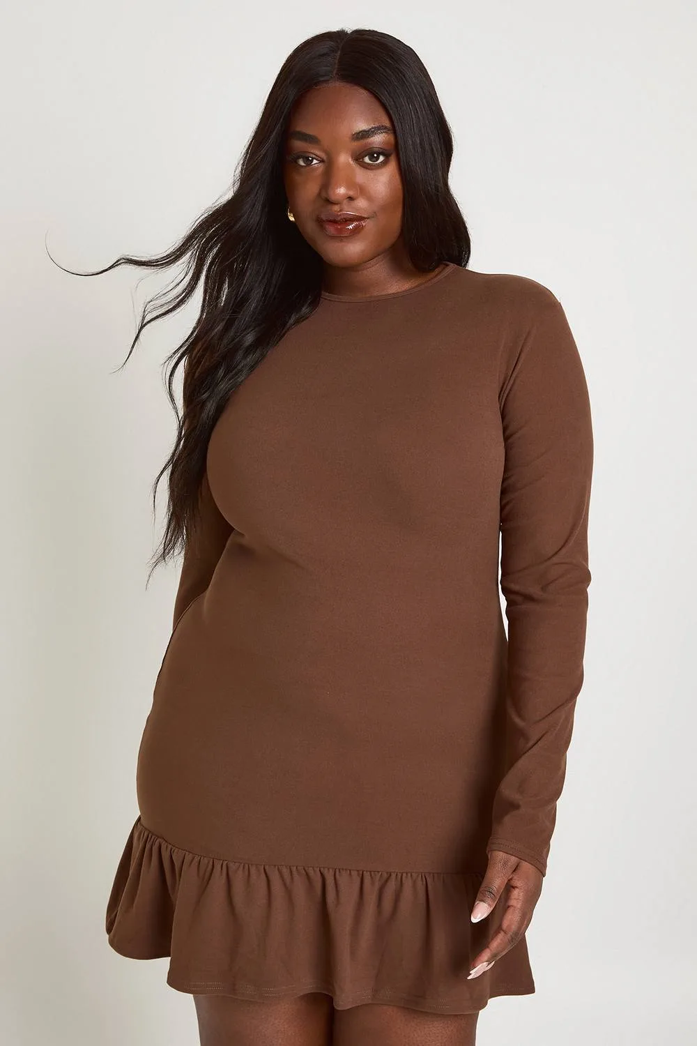 Super Soft Rib Frill Hem Shift Dress by boohoo