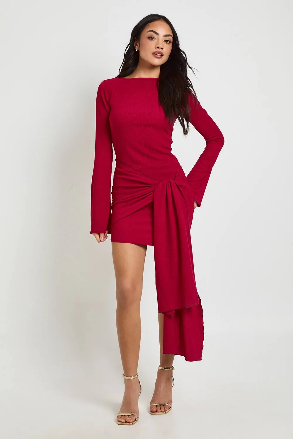 Texture Wrap Tie Front Mini Dress