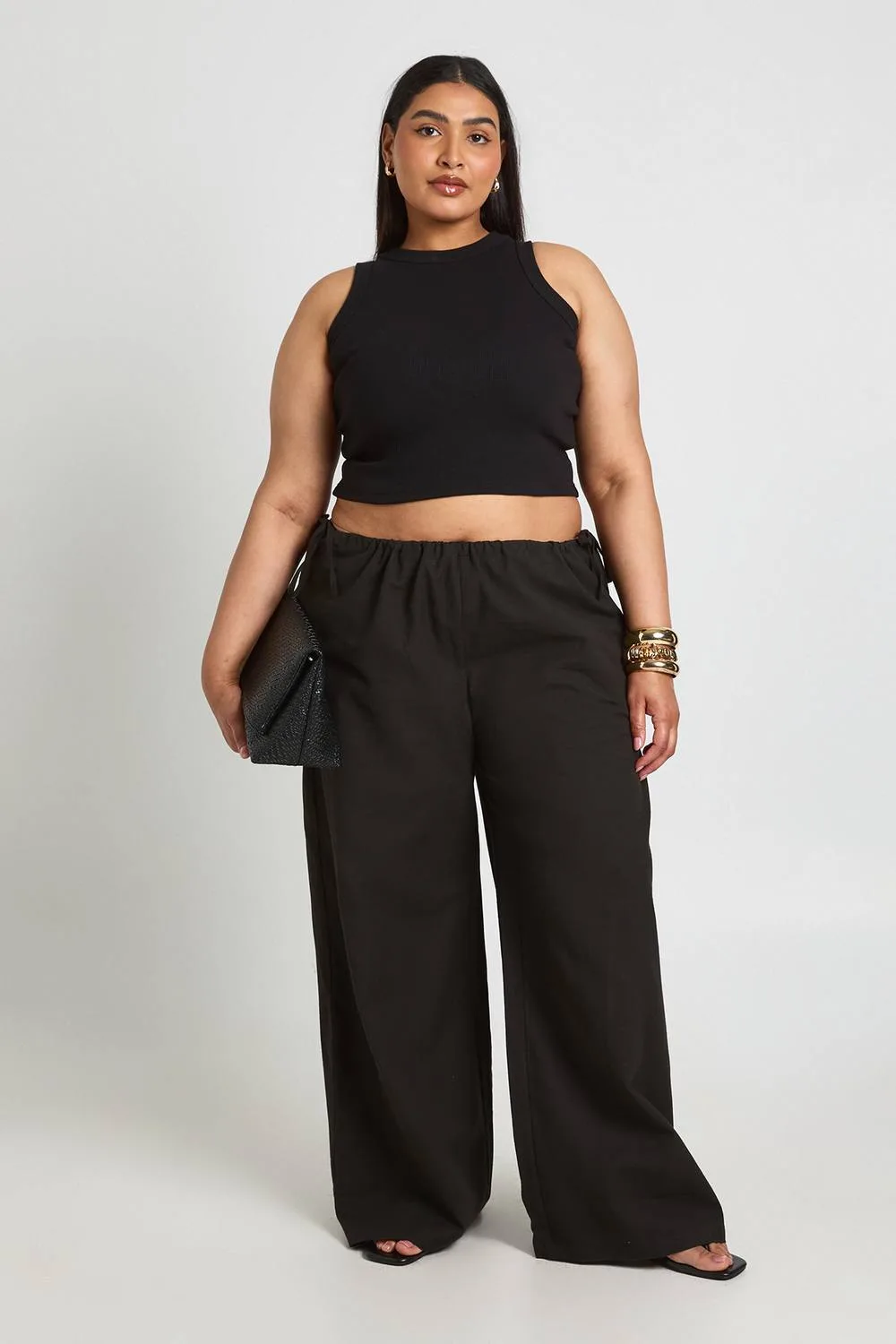 Linen Tie Side Low Rise Wide Leg Trouser