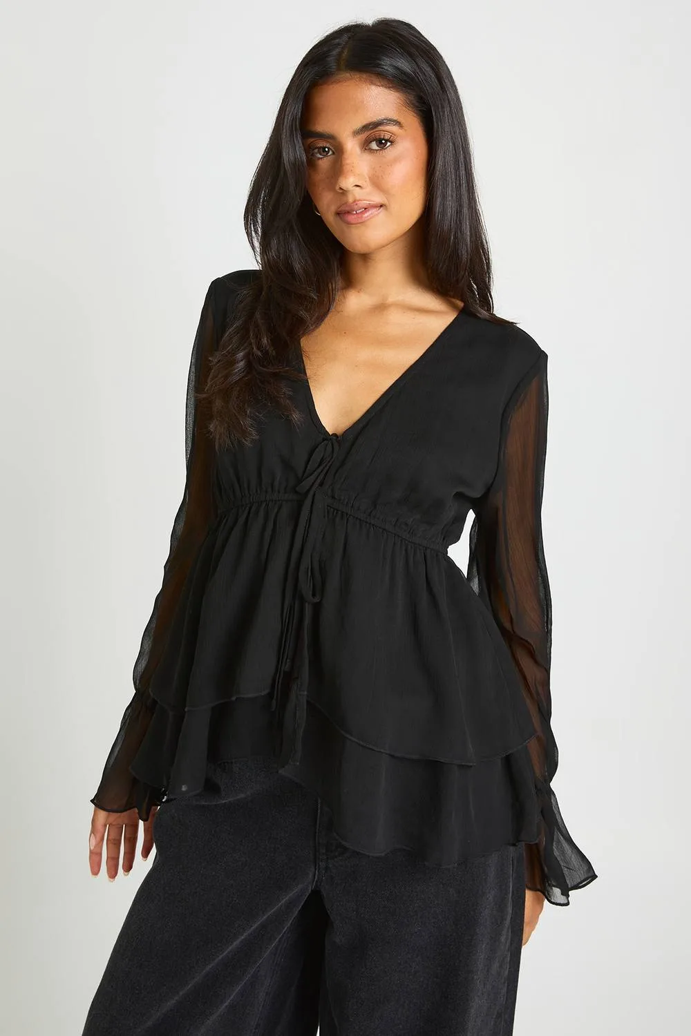 Ruffle Flare Sleeve Blouse by boohoo