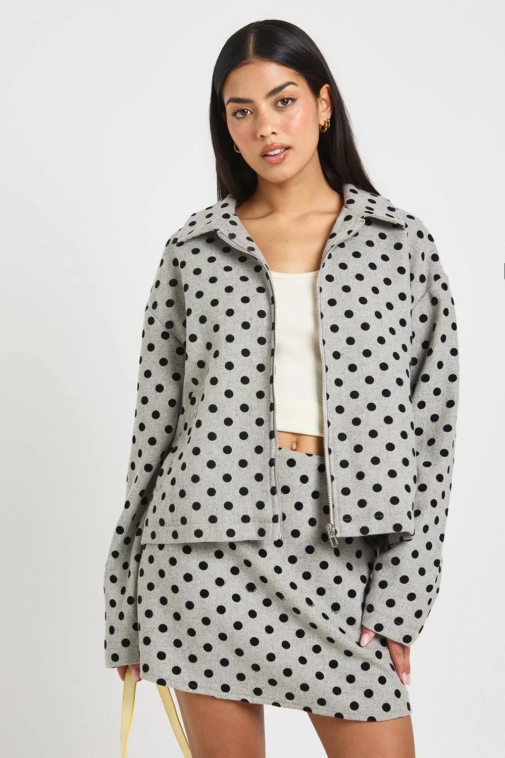 Polka Dot Wool Look Collared Jacket by boohoo